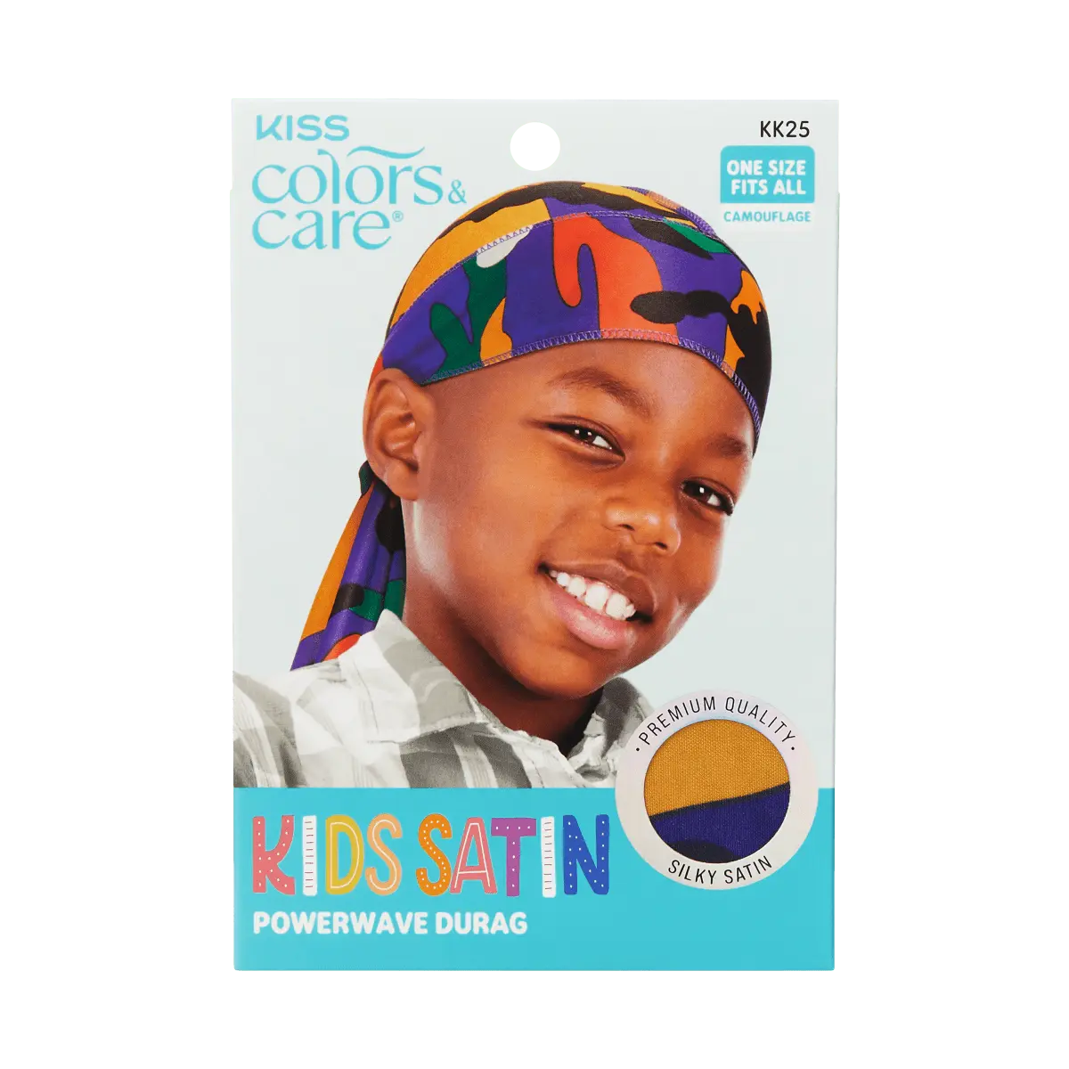 Kiss Colors & Care Kids Satin Premium Silky Powerwave Durag - Camouflage | Silk Durag, Wave Cap, One Size, Hair Accessories