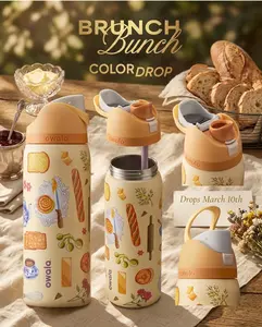 Owala FreeSip 32oz Brunch Bunch Insulated Water Bottle Limited Edition Model Leak Proof Built In Straw BPA Free Double Wall Stainless Steel Stylish Travel Hydration Bottle