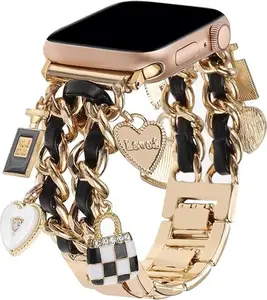 Wearable Chic Wristband for Apple Watch 38mm-49mm, Metal Chain Pendant, Unique Pendant, Replacement Strap, Fashion Series 1-9 and 10 Bands, Suitable for Women Anniversary Christmas