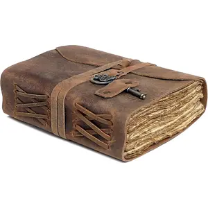 Vintage Leather Journal - Antique Handmade Leather Bound Journal with Deckle Edge Paper for Men and Women - Leather Sketchbook and Drawing Journal Notebook -  Gift