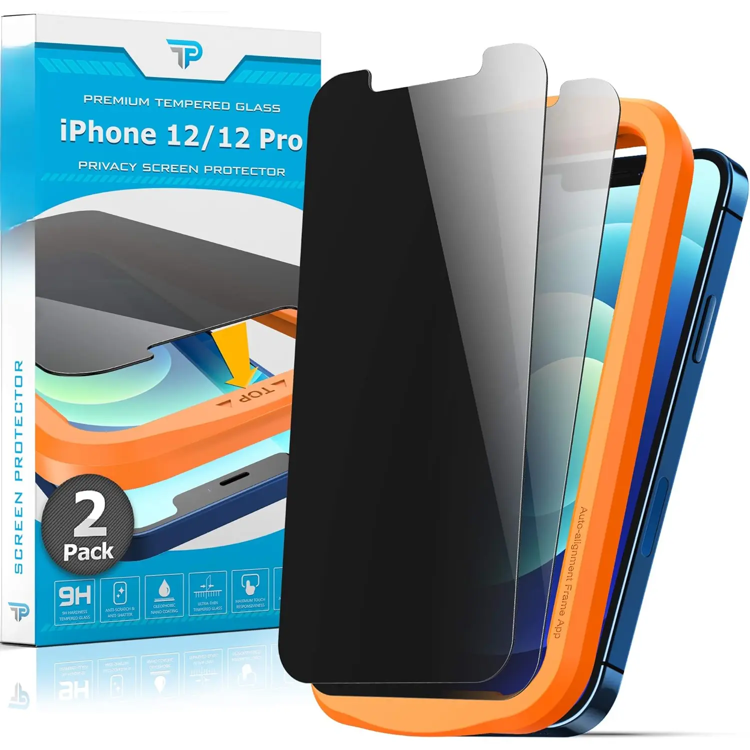 Designed for  12/ 12 Pro  Screen Protector Tempered Glass Anti Spy protection [9H Hardness], Easy Install Kit, 99% HD Bubble Free Case Friendly, Anti-Scratch, 2 Pack