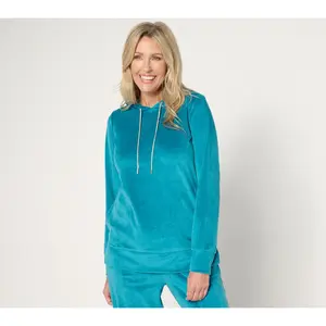 Quacker Factory Angel's Go To Stretch Velvet Hoodie with Bling Ties