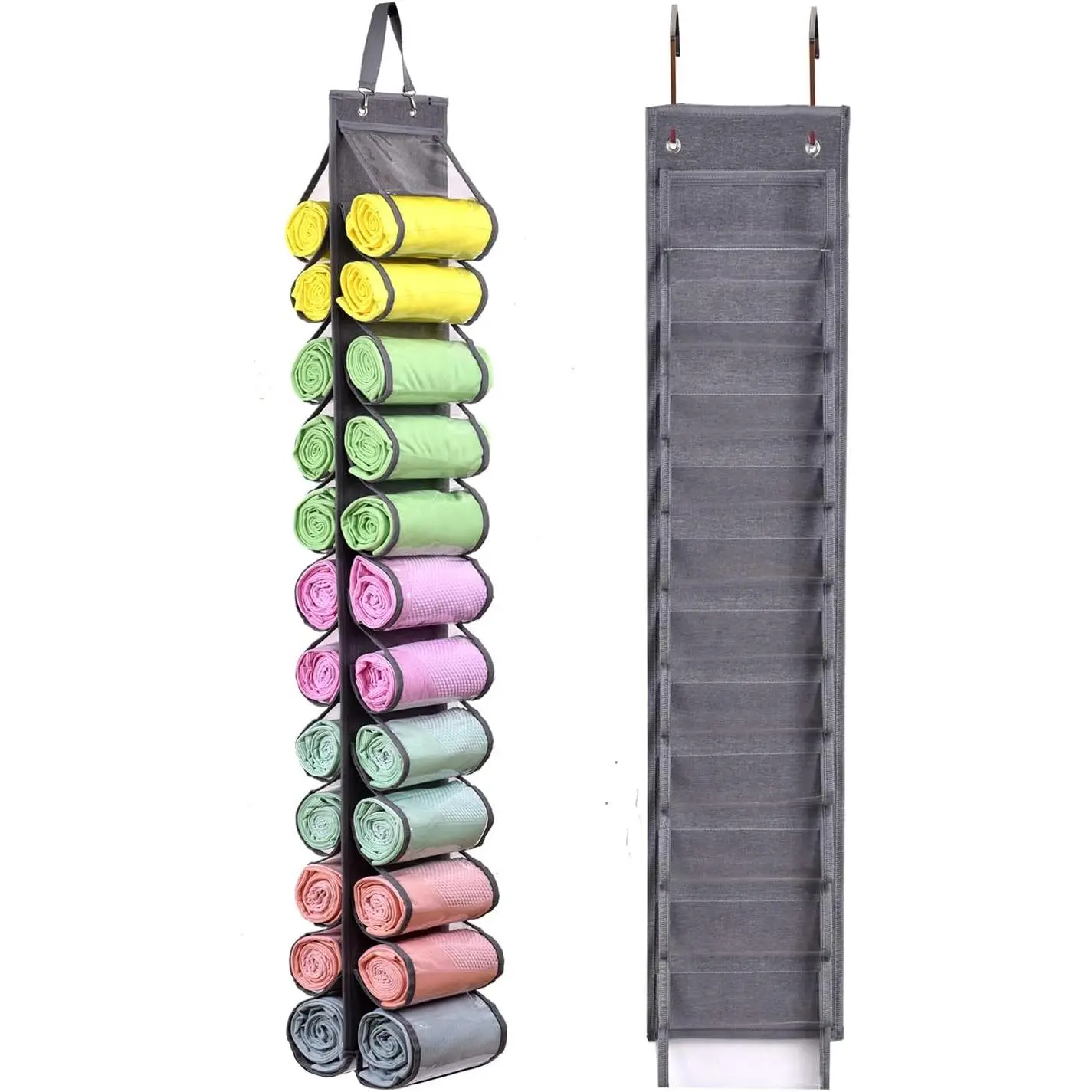 Legging Storage Bag Storage Hanger Can Holds 24 Leggings or Shirts Jeans Compartment Storage Hanger, Foldable Leggings Organizer Clothes Portable Closets Roll Holder(Grey)
