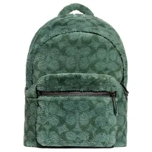 COACH Charter 30 Backpack with Classic Monogram Print and Shearling Blend, Large Size for Men in Green