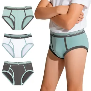 Carer 3 Pack Teen Boys Washable Underwear Reusable Cotton Boxer Briefs, Multi-Layer Front Leakproof Protection for Everyday Confidence, Soft Odor Control Protective Sport Liners for Youth Big Kids Age 4-18