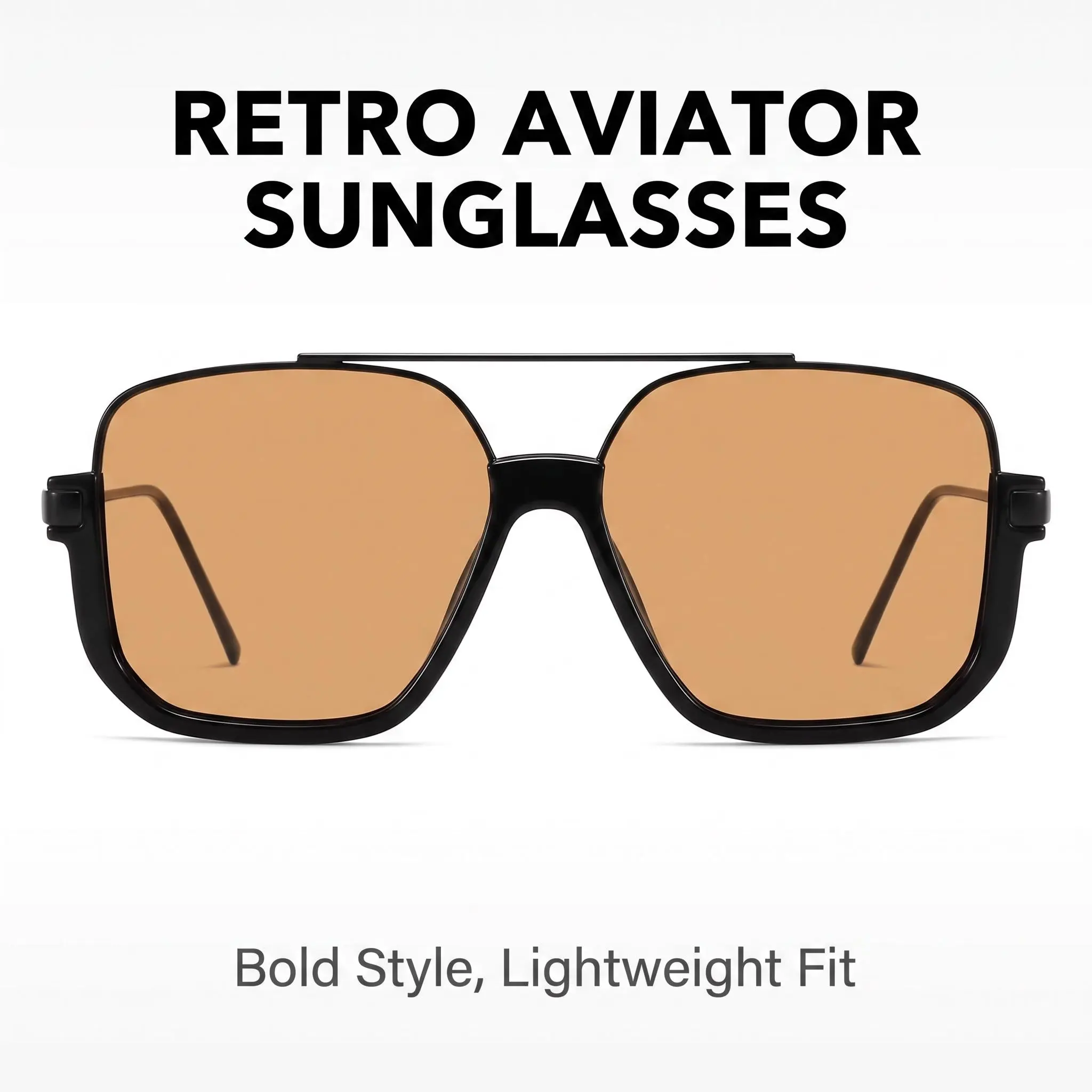 Retro Oversized Aviator Sunglasses for Women Men Square Double Bridge Pilot Sun Glasses 70s Trendy Shades