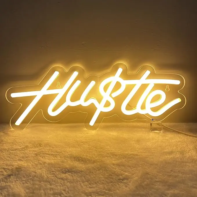 Hustle Neon Sign - Eye-catching and Easy-to-Install Motivational Lighting for Home or Office