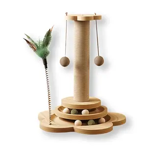 Solid wood cat scratch boards, with sisal scratch boards, hanging toys and multi-layered platforms, durable cat tree furniture for indoor kittens and adult cats for climbing, scratching and playing