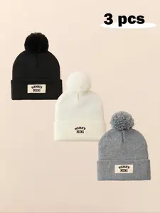 3pcs Baby Boys & Girls Newborn Toddler Pom-Pom Beanie Knitting Beanie, Cozy Knit Winter Warm Heart Design, Cute Babies Beanies Bonnet Hats for Kids