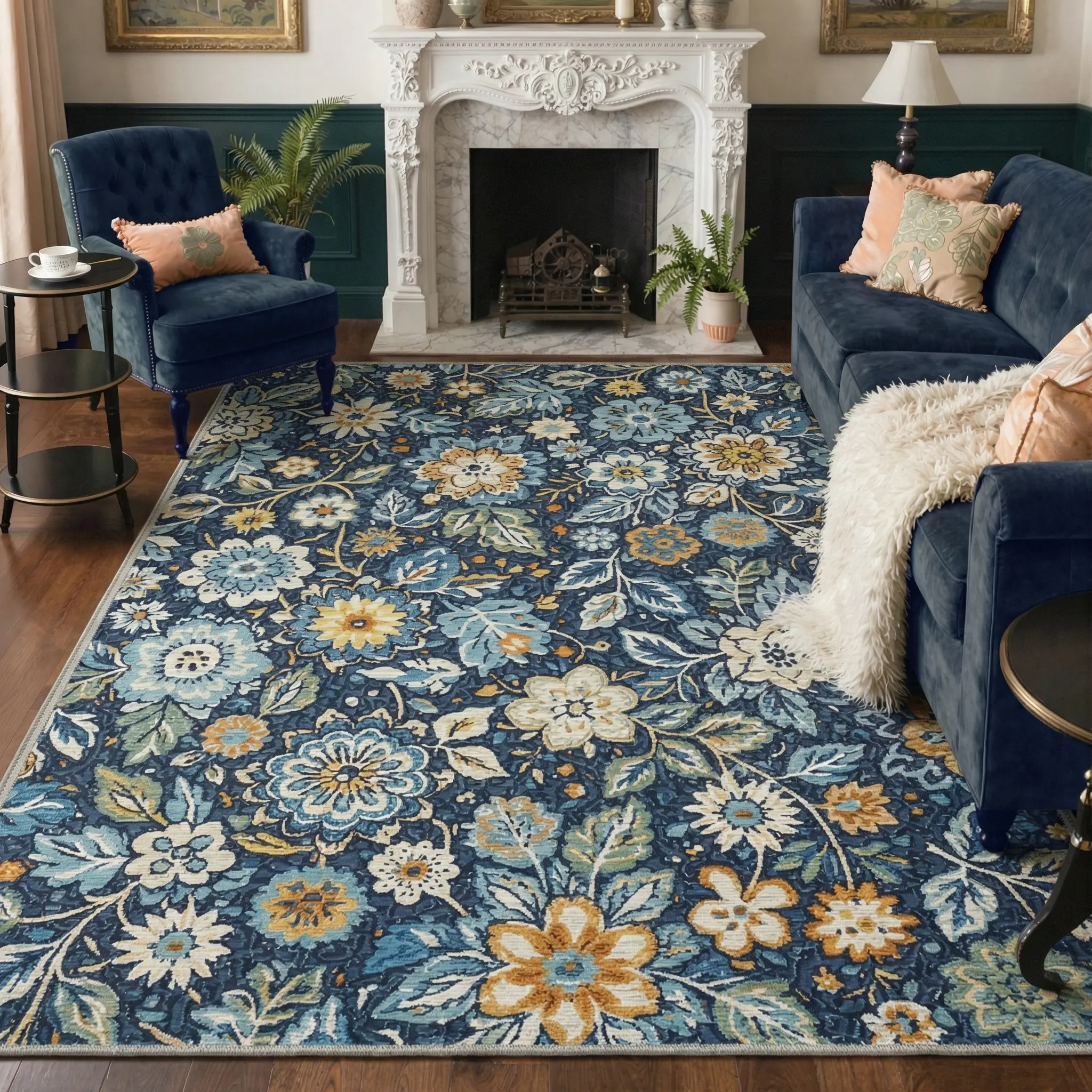 【Deals For You Days】GENIMO Soft Area Rug – Non-Slip, Pet Friendly, Machine Washable Floor Rug, Home Carpet Perfect for Living Room, Bedroom, Kitchen, Hallway Decor ,ARF035-AZURE PULSE