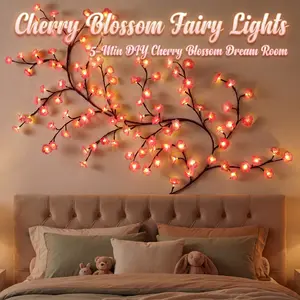 USB Powered Cherry Blossom Lights - Dreamy Pink LED String decorative Lights with Bendable 5.25FT Branch, 72 LEDs Romantic Fairy Vine for Bedroom Wall Mirror Decor, Indoor Outdoor Wedding Party Festival Atmosphere Lamp