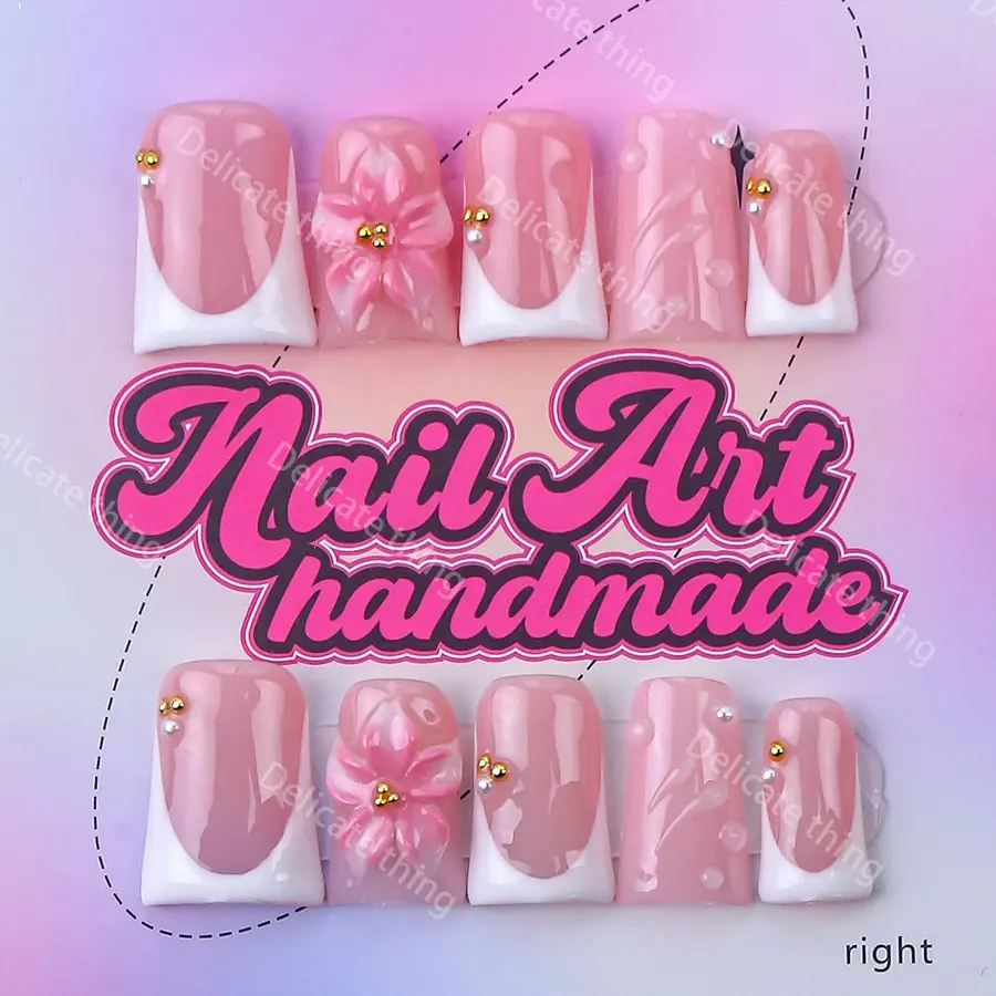Delicatething Y2K Style Duckbill Nail Tips, Flower Nails, Decorative Nails, Handmade Wearable Nails, Nail Design, 4 Sizes XS S M L, Perfect Gift for Girls, Family Gatherings, Dates, Parties