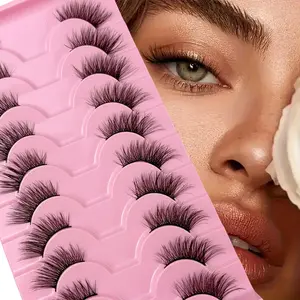 Natural Looking Wispy Cat Eye Half Lashes, 3D Fluffy False Eyelashes 10 Pairs, 14mm Short Soft Faux Lashes Multipack, Cosmetic, Diy False Eyelashes