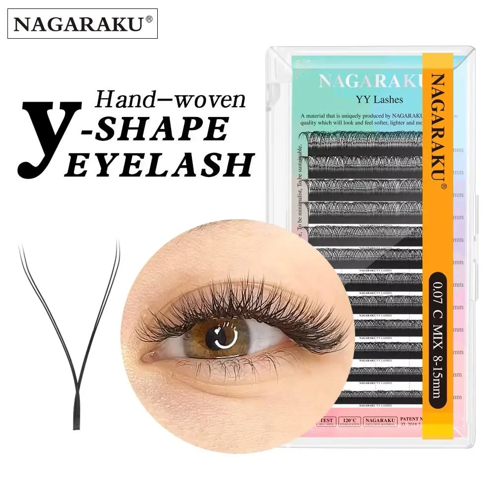 NAGARAKU YY Shape Triple Tips Hand Woven Premium Soft Light Natural Eyelashes Extension Supplies Makeup Mesh Net Cross Lash
