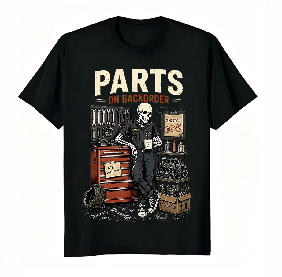 Unisex 100% Cotton Skeleton Auto Mechanic Graphic Tee, Cool DTG‑Printed Casual Short‑Sleeve T‑Shirt For Men & Women