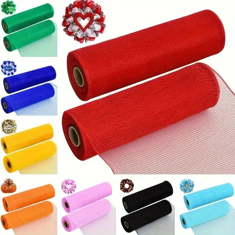 2 Rolls 10 Inch Decorative Mesh Ribbon for DIY Crafts, Wreaths, Christmas Tree Decorations, Gift Wrapping, Gift Packaging, Holiday Party Supplies