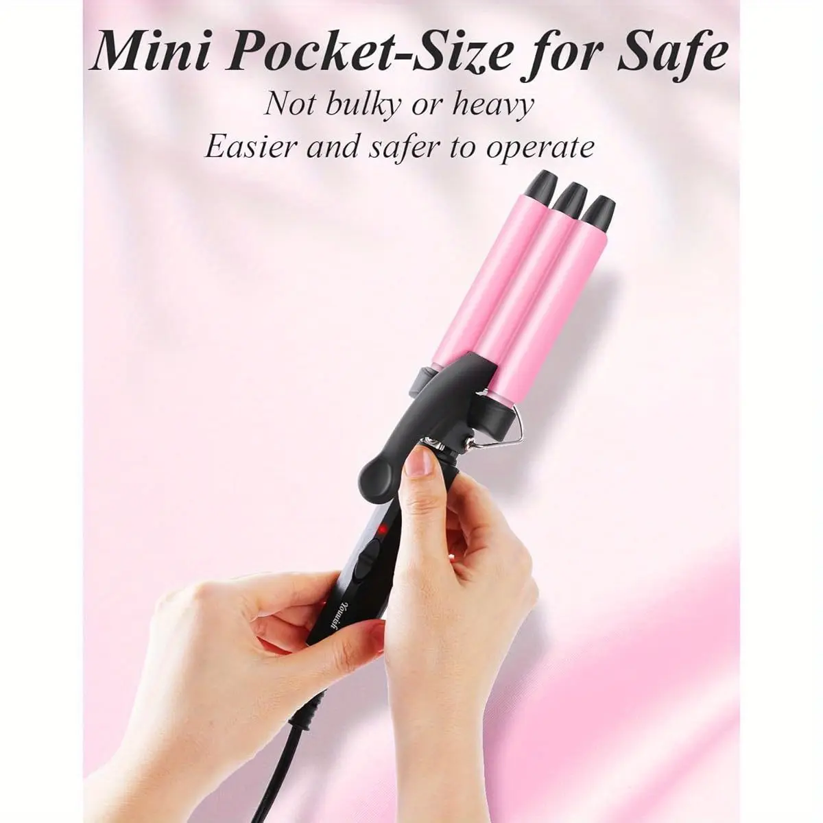 Mini Hair Curler 1/ 2inch , Small 3-Tube Curler Dual Voltage, Suitable for Home and Travel, Triple Ceramic Tubes Create Natural Tight Beach Waves, Pink