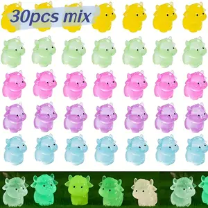 30 Mini Glow-In-The-Dark Cow Statues, Cute Resin Animal Sculptures, Expressive Eyes, Indoor/outdoor Garden Decor, Garden Accessories, Durable Resin Craft Supplies
