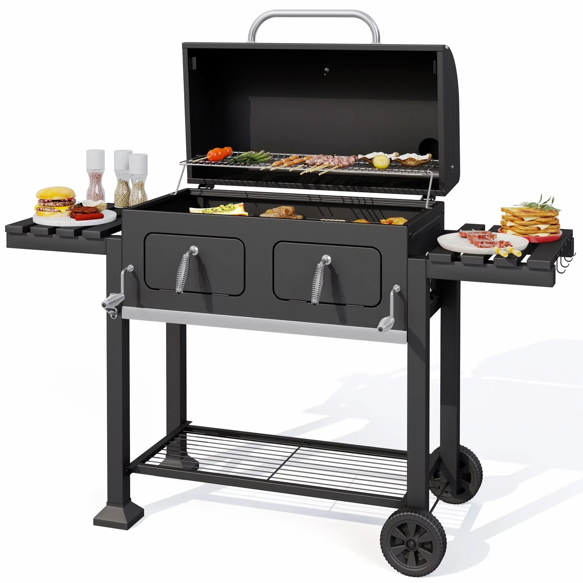 "Large charcoal grill with a 794-square-inch grilling area, heavy-duty outdoor BBQ grill - Black"