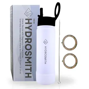 HYDROSMITH 24 oz Water Bottle with Magnetic Phone Holder- Double Wall Stainless Steel Vacuum Insulated Water Bottle with Straw- Thermal Water Bottle for Gym, Sports, Travel, Hiking & Camping
