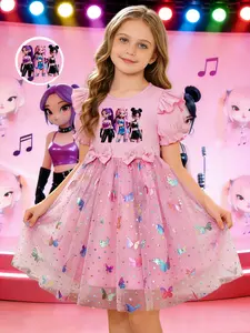 Princess Style Party Dress, Kpop Girl Group Theme Toddler Dress, Butterfly Mesh Dress, Elegant Design, Perfect for Birthday Parties