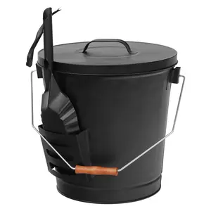 Zeny 5.15Gal Large Fireplace Ash Bucket with Lid & Coal Shovel Black Iron Metal for Fire Pits & Wood Burners