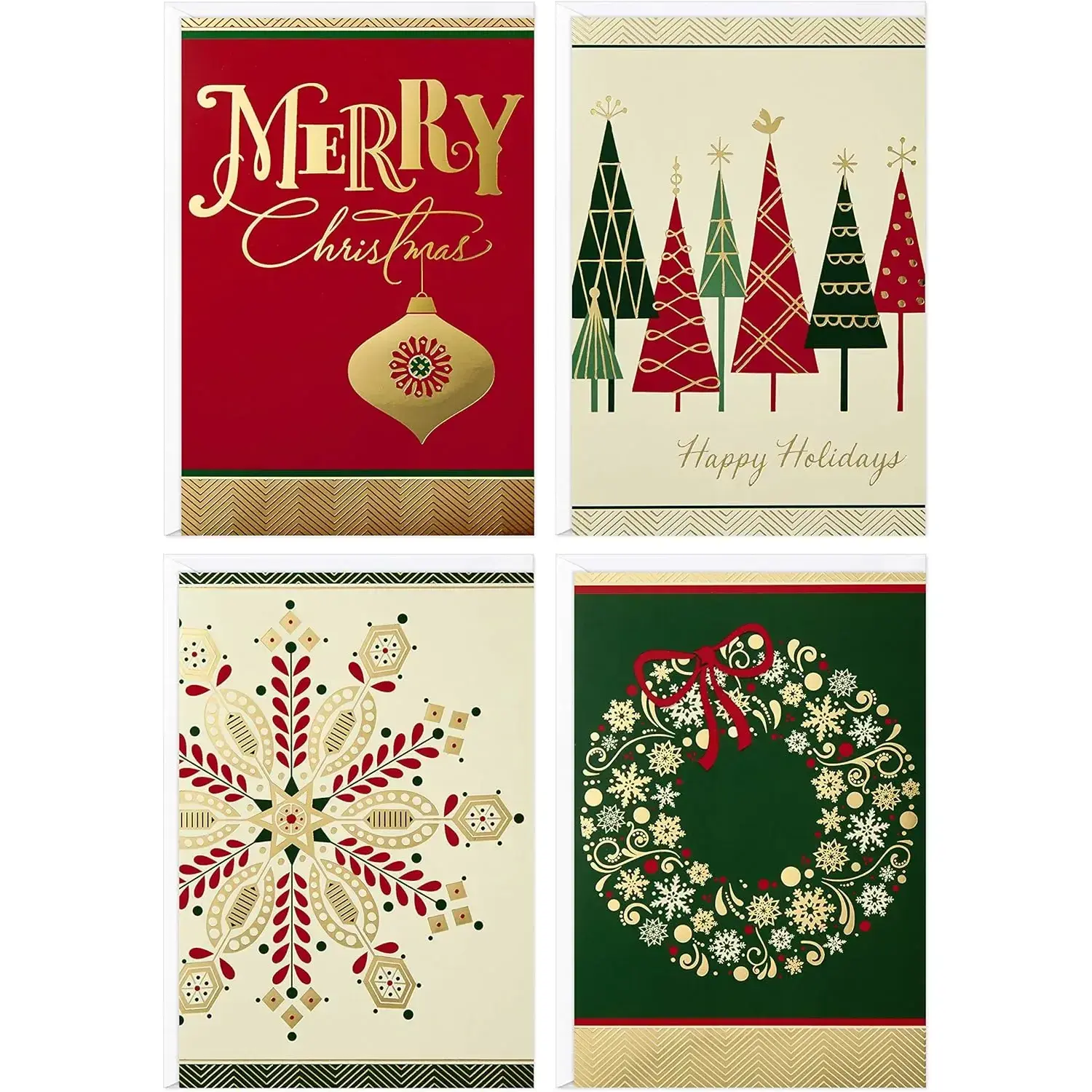 Image Arts Christmas Boxed Cards Assorted Sets - 24 Cards incl. Forest Paper, Iconic Motifs, Foil Accents, 4 Designs, Envelopes, Thoughtful Sentiments, for Friends/Family (Office Stationery), Elegant Icons Holiday Assortment