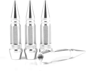 60mm Spiked Valve Caps, Aluminum Alloy Dustproof and Waterproof Tire Valve Stem Caps, Suitable for Cars, Trucks and Motorcycles (4PCS Silver)