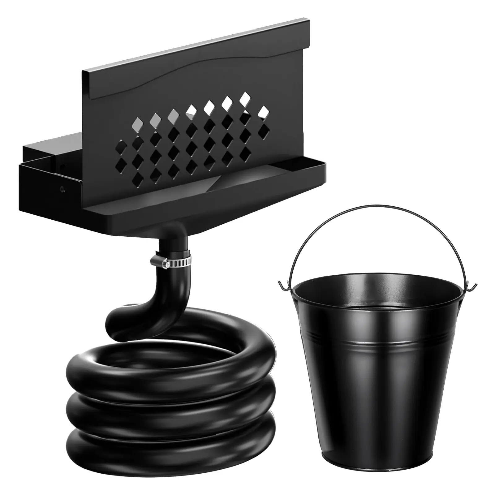 Rear Griddle Catcher with Collection Bucket, 3.5FT Heat-Resistant Silicone Hose, Heavy-Duty Trap Accessory for Blackstone Griddle, Outdoor BBQ, Kitchen Cooking