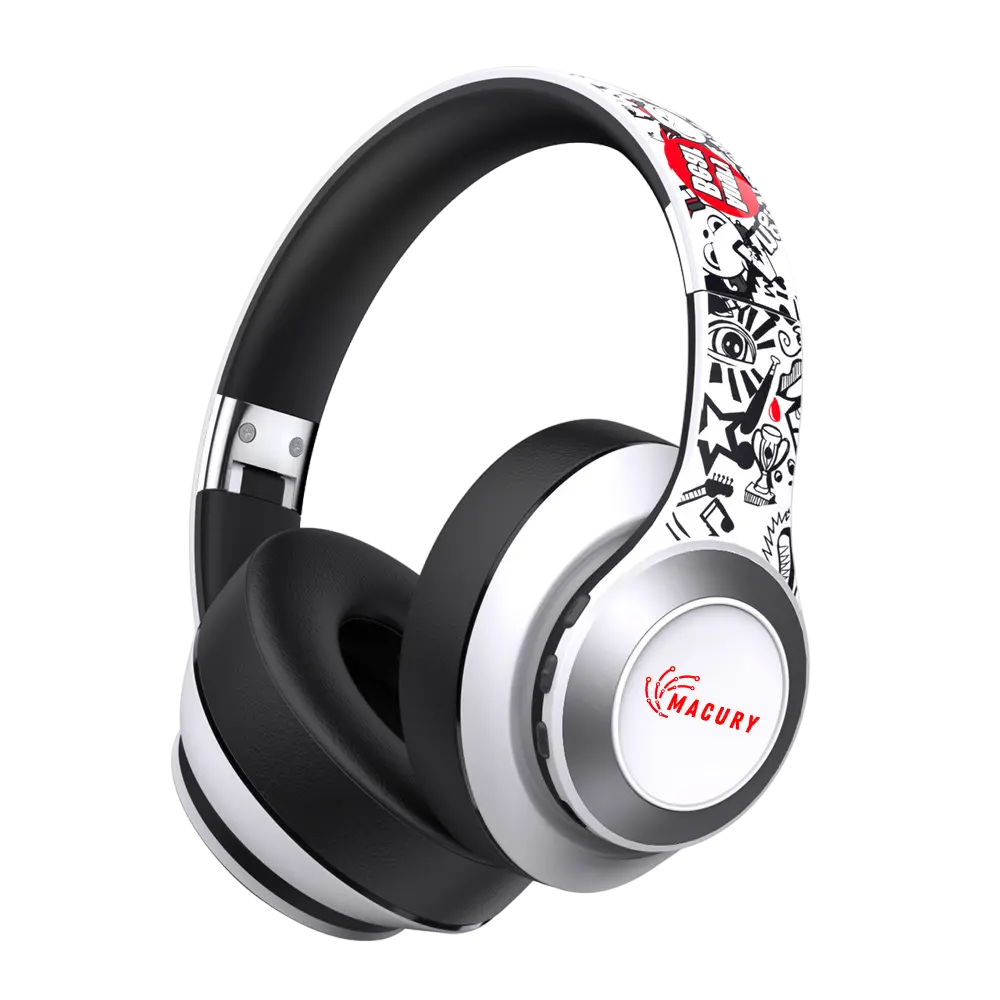 Macury Foldable Bluetooth Headphones with 7 Color Change and Noise Cancellation (WHITE) Audio Earphones Mobile Wireless
