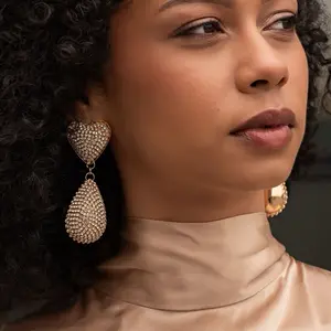 Sweetheart Sway Earrings - Elegant Heart-Shaped Dangle Earrings with Rhinestones for Women's Fashion