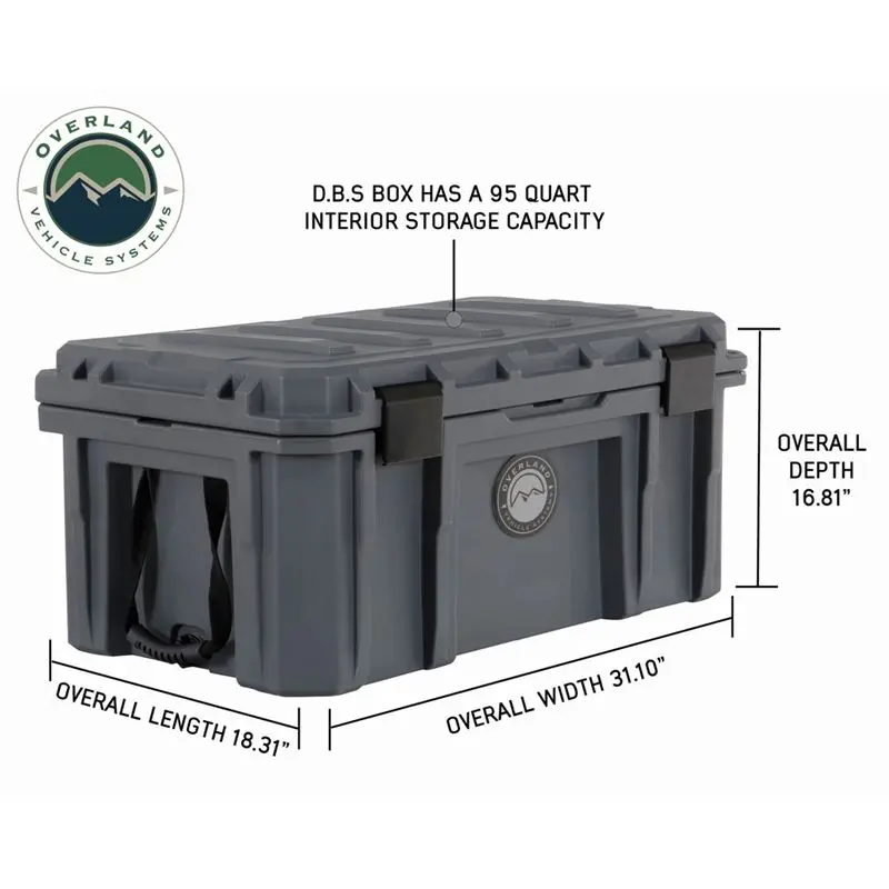 Overland Vehicle Systems Plastic Dustproof Dry Box - 23.75 gal Dark Grey Latch-Equipped Storage Bin with Lid, Drain, Bottle Opener for Adventure & Outdoors Adventures (Model 40100011)