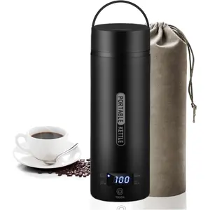 Electric Travel Kettle, Portable Kettle for Trave, Small Electric  Kettle, with 4 Variable Presets, Personal Hot Water Boiler, 450ML- 304 Stainless Steel (Black)