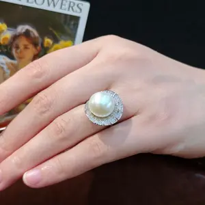 Natural freshwater pearl ring with pure silver inlay, retro, atmospheric and versatile pearl size 12-13mm