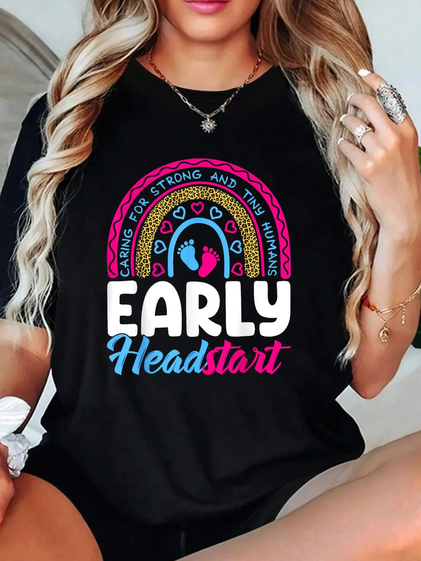 100% Cotton T-shirts Early Headstart Teacher Head Start Leopard Back To School T-Shirt
