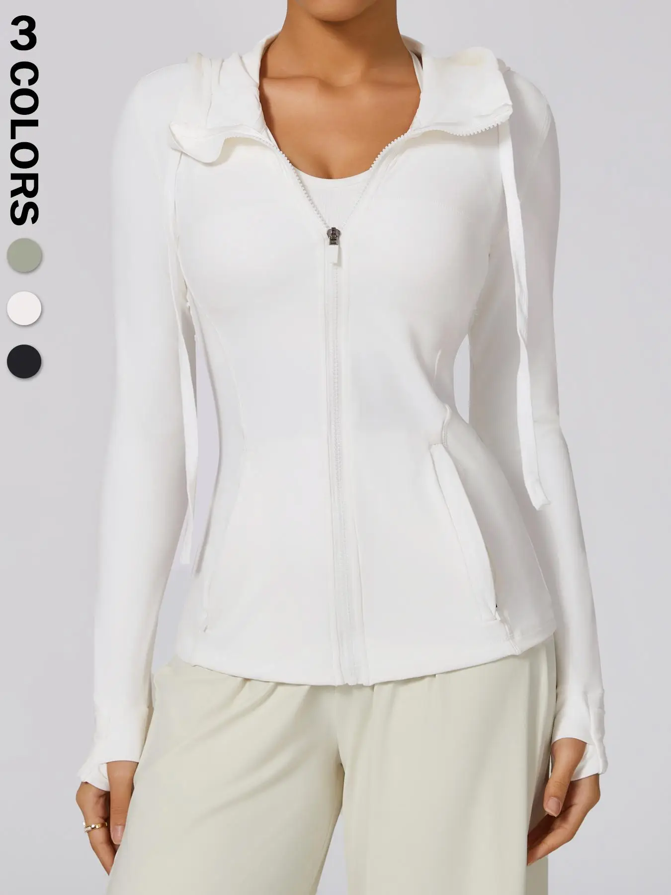 Women's Solid Thumb Hole Zip Up Hooded Sports Jacket, Quick Drying Drawstring Pocket Tennis Hoodie Outerwear, Summer Clothes, Ladies Pickleball Sports