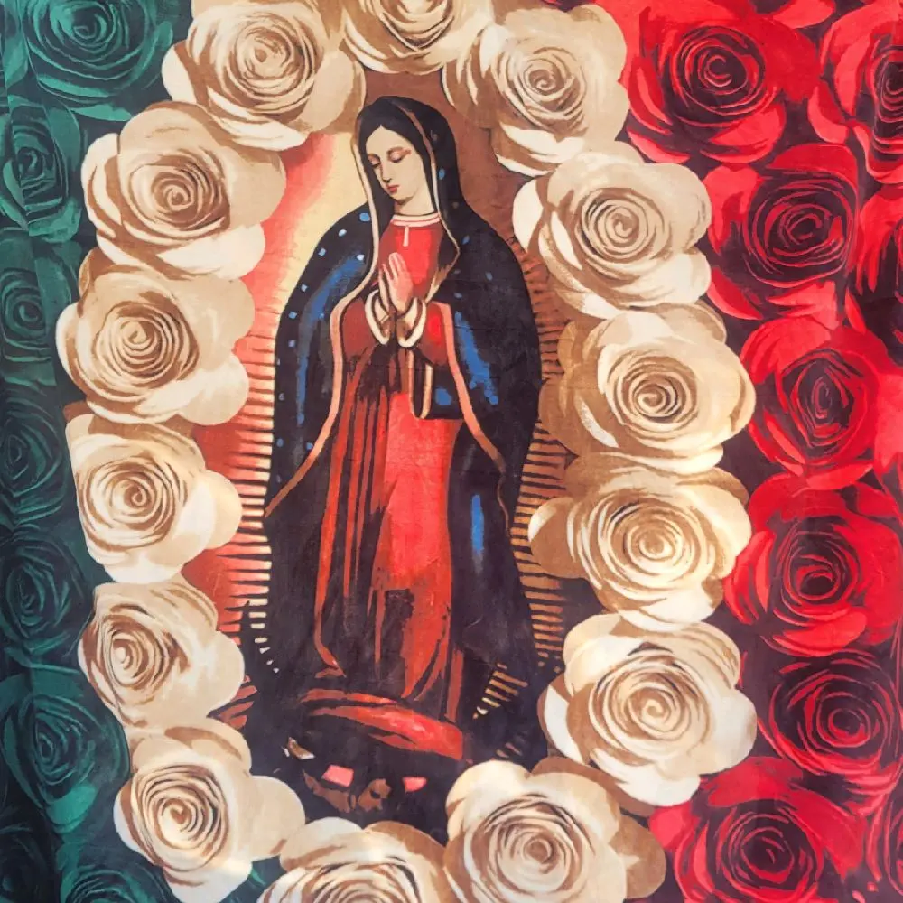 Viegen de Guadalupe Mexican Flower Flag Throw Blanket, King Oversized, Holiday Decorative, Breathable, Durable, Lint-Free for Family Use