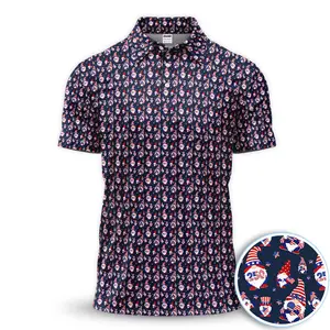 Funny Patriotic Gnome Golf Polo for Men – USA Inspired Pattern, Casual Golf Style