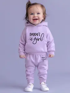 Cute Little Girl Fall Winter Hooded Sweatshirt Set, Cartoon Heart Letter Print, Comfortable Fabric, Casual Two-Piece