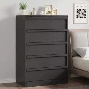 5 Drawer Modern Handleless Dresser, 43" Tall Wooden Storage Organizer for Bedroom Living Room Nursery