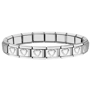 OIDEA Italian Charm Bracelet 9mm Heart Bead Stainless Steel Adjustable Modular Links Hypoallergenic Jewelry for Men Women