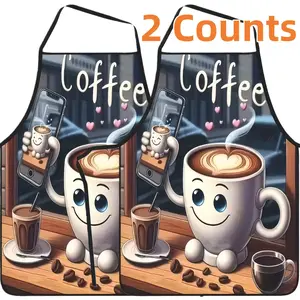 Coffee Pattern Polyester Apron Set, 2 Count Funny Unisex Cooking Apron,Christmas Gift, Summer Cool Apron for Women,Mother's Day Gift,Nails Design Tool,Kitchen Accessory,Garden Accessory