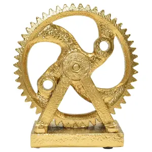 360 Stand Antique Brass Resin Adam & Friends Calera Gear Sculpture - 1-Piece Home Decor Statue, Conversation Piece Home Supplies Accent, Ideal Gifts Option