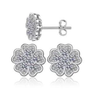 925 Silver Floral Stud Earrings, Flower Cubic Zirconia Stud Earrings, Screw Back/Butterfly Back Jewelry, Ideal Birthday, Mother’s Day, Unisex Christmas Gift for Men Women, Wedding Set