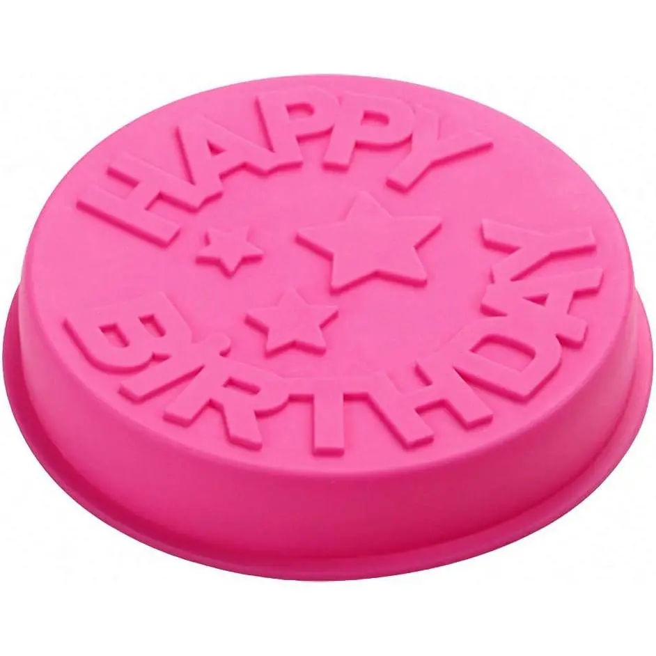 Happy Birthday  Baking Mold, 9.6-Inch Cake Pan Round Circle Mold Cheese Jelly Pudding Muffin Pizza Pie Flan Tart Bread Bakeware Pastry Baking Mold (Random Color)