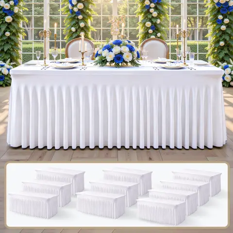 8/6FT 10 Packs Spandex Rectangle Table Cover Cloths with Skirt Good Gift for Wedding Folding Table Banquet Baby Shower Birthday Party