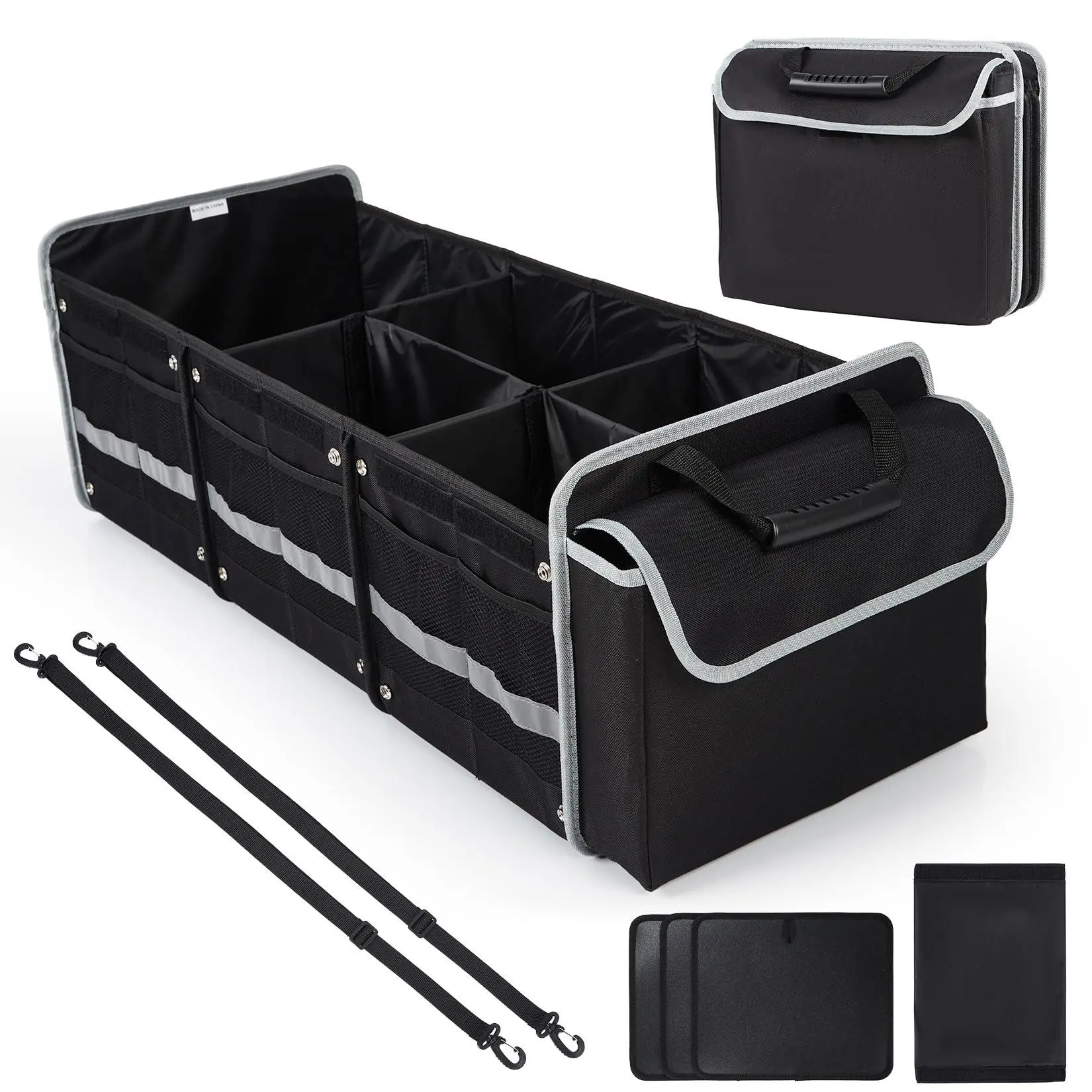 GARVEE 1PC Trunk Storage Bag with Ice Pack, Black 35.4x13.8x11.8 Inch (90x35x30cm), Oxford Cloth with Handle & Lid, Space-Saving, 3D Partition, Foldable, Waterproof, Removable, with Shoe/Wet Clothes Compartm