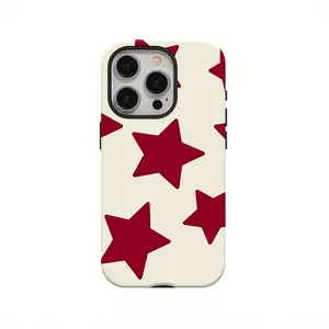 Stylish red star pattern, durable, shock-absorbing, glossy 2-in-1 phone case, compatible with iPhone 17, 16, 15, 14, 13, 12, 11, X, Samsung and other models. Makes a great holiday gift for friends or family.