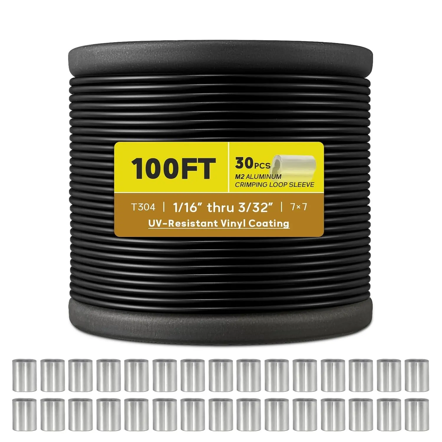 Vinyl Coated Wire Rope 3/32", 100FT 304 Stainless Steel Cable