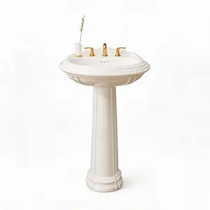 White Ceramic Pedestal Sink | 3-Hole Bathroom Sink with Overflow